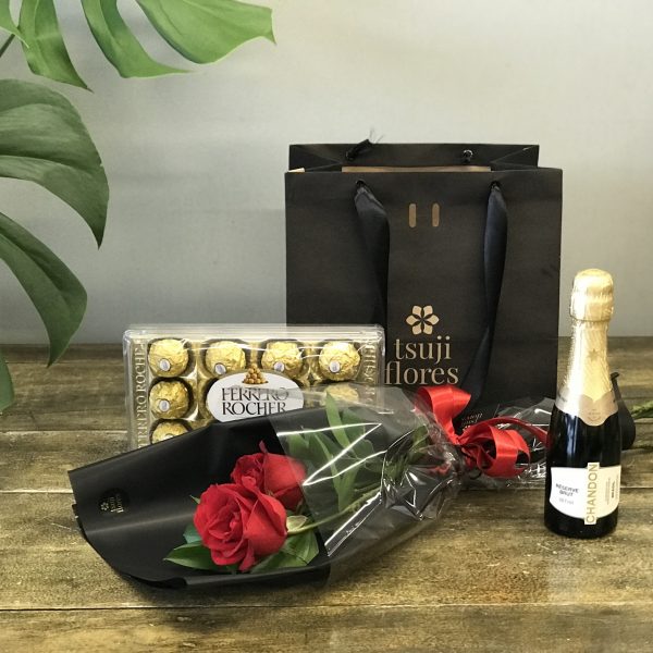 kit 2 rosas+ferrero+chandon baby